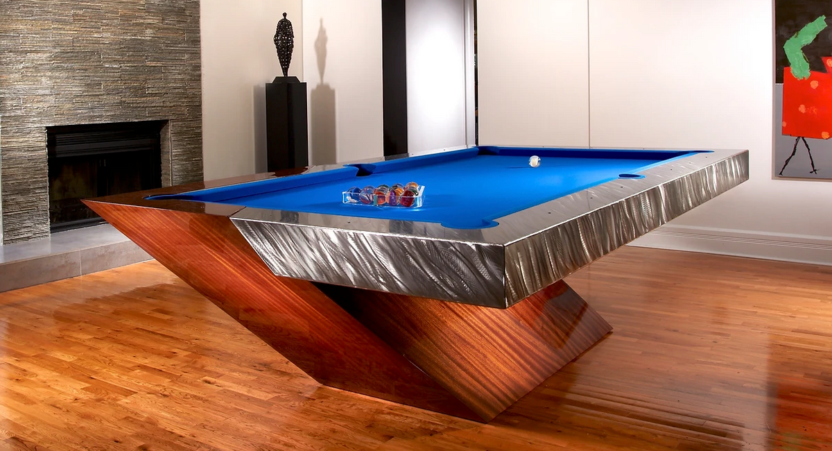 The Catalina pool table, an ultra-modern cantilever design in a luxury residential interior